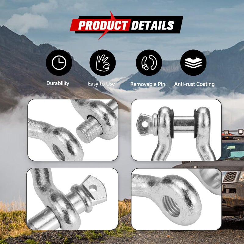 FieryRed 3/4 Inch D Ring Shackle 22,046Ibs Break Strength with 7/8 Inch Locking Pin,Black Isolator Washer Kits to Use with Tow Strap,Pack of 2 - Image 4